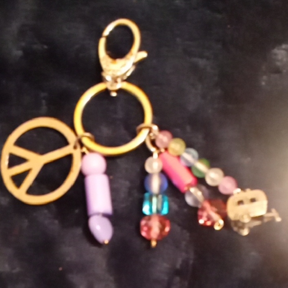 Vibrant Beaded Keychain with Peace Charm
